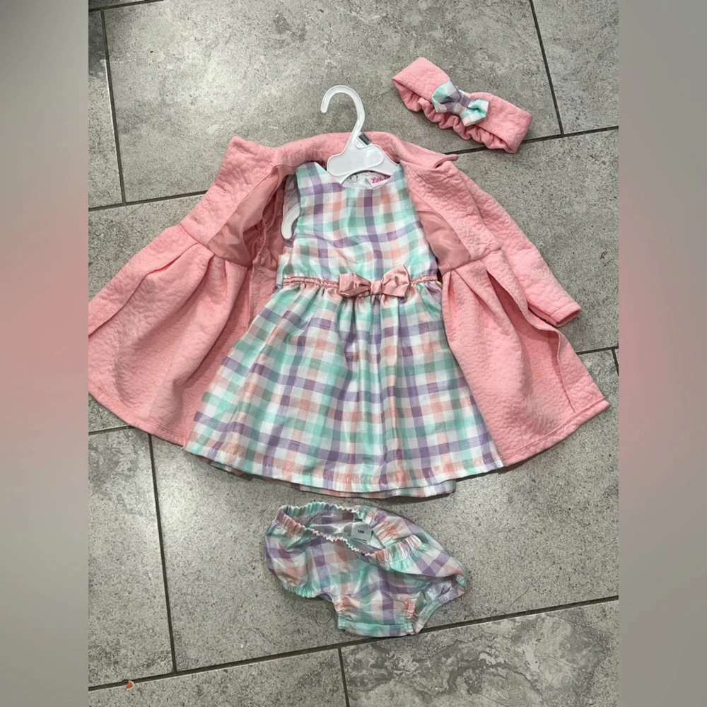 Little Lass Plaid Easter Dress with Coat and Headband - Picture 2 of 3